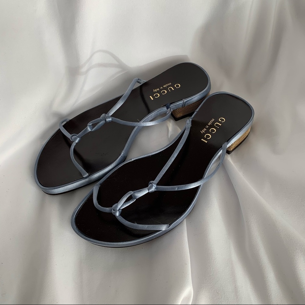 GUCCI Satin & Gold Chain Mail Sandals